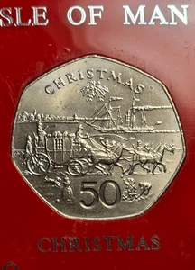 1980 Isle of Man 50 Pence Christmas Lot#C0942 High Grade! Beautiful w/Case! - Picture 1 of 2