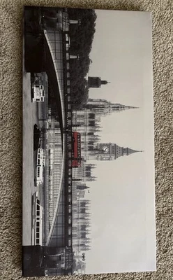 London Cityscape Canvas Wall Art 10x20 Big Ben Red Bus Black & White Decor - Image 1 of 2