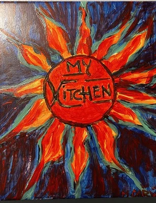 Azulejo de cerámica decorativo hecho a mano ÚNICO 8x8 pulgadas, abstracto, rojo, verde, firmado Foto 1 de 4