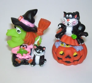 1991 Vintage Halloween Squeeze Toy Figures Pumpkin Witch - Picture 1 of 3