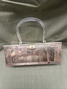 Vintage Handtasche goldfarben Korbgeflecht Box Metall geflochten - Bild 1 von 8