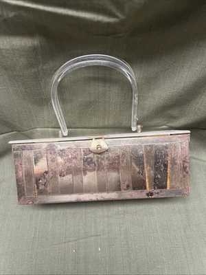 Vintage Gold Tone Basket Weave Box Purse Metal Woven Handbag - Image 1 of 4