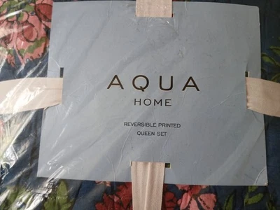 Juego de fundas de edredón y almohada Aqua Home reversibles estampadas florales de algodón REEN-NUEVO CON ETIQUETAS Foto 1 de 4