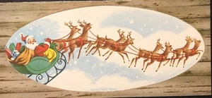 Vintage Christmas Card Adorable Santa In Sleigh Gifts Eight Reindeer Starry Sky - Picture 1 of 3