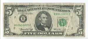 1974 $5 Federal Reserve Error Hard To Find Gutter Folds B03410857F SM231 - Picture 1 of 2