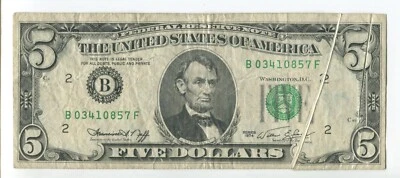 1974 $5 Federal Reserve Error Hard To Find Gutter Folds B03410857F SM231 - Image 1 of 2