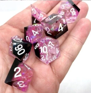 Pink and Black Sharp Edge Resin Polyhedral D&D TTRPG Dungeons & Dragons Dice Set - Picture 1 of 2