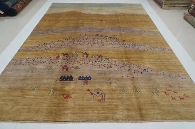 9 x 12 футов коричневый пейзаж верблюд Gabbeh племенной афганский вручную завязанный шерстяной ковер - Изображение 1 из 4