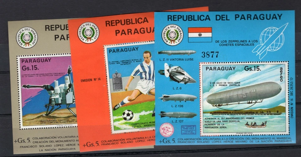 PARAGUAI - FUTEBOL - ESPAÇO - ZEPPELIN, MI # BL 256/8, SEM MARCA DE CHARNEIRA, MUITO RARO! Muito bom estado - Imagem 1 de 1