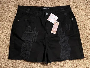 Boohoo Women’s Black Plus Distressed Frayed Denim Shorts Sz 12 NWT - Picture 1 of 12