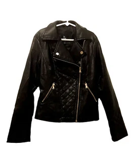 Art Class Girls' Full-Zip  Quilted  Black Faux Leather Jacket Coat  Size M(7/8) - Picture 1 of 11