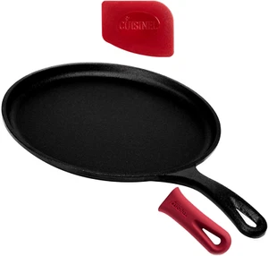 Gusseisen Runde Grillplatte - 10,5" Crepe Maker Pfanne + Silikon Griff Abdeckung - Pre-Se - Bild 1 von 5