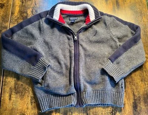 Boys Size S (5) Nautica Full Zip Gray And Navy Color block Sweater With Pockets - Picture 1 of 8