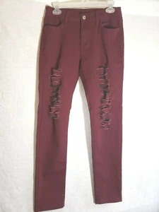 Neu ohne Etikett T&Y Damen Gr. 9/10 Distressed Skinny Jeans burgunderrot Stretch Jeans #D-097E - Bild 1 von 6