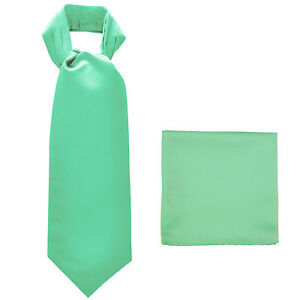 New polyester solid men's full ASCOT cravat necktie set wedding prom Aqua Green