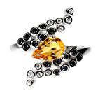 Gruszka Cytryn Czarny Spinel Symulowany Cz Kamień szlachetny 925 Srebro szterlingowe Biżuteria Pierścionek
