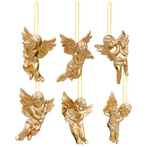 Pack of 6 Gold Silver Angel Christmas Tree Xmas Hanging Pendant Decorations
