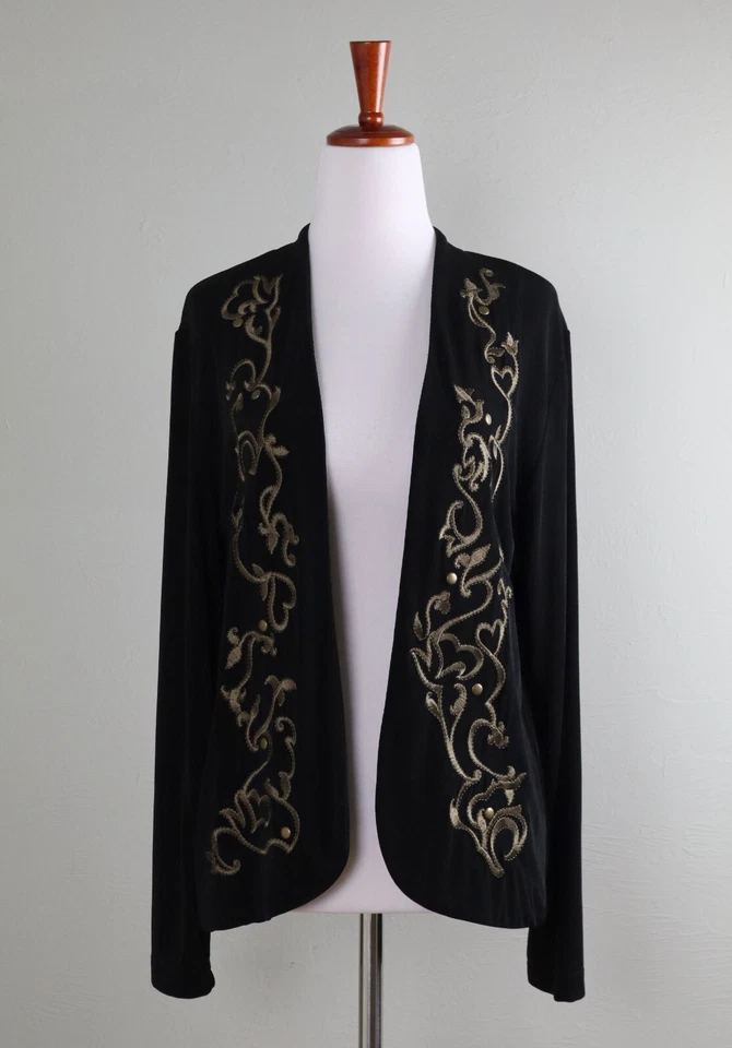CHICO'S Travelers $129 Embroidered Studded Jacket Top Size 1 US 8 / 10 / Medium - Image 1 of 4