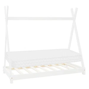 Cuna + Colchón Casa Infantil Estructura Cama Cama Madera Blanco 80x160 cm - Imagen 1 de 10