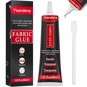 Fabric Glue, Permanent, Clear, Washable Adhesive for Clothing, Patches, Leather - Picture 1 of 12