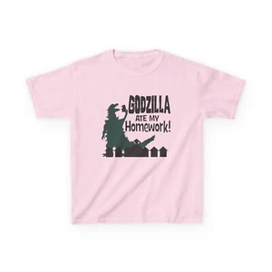 Kids Tee, Funny Godzilla Ate My Homework Design, Monster Lover Gift - Picture 1 of 7