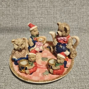 Beary Christmas Mini 8 Pc Resin Tea Set Santa Hats  - Picture 1 of 16
