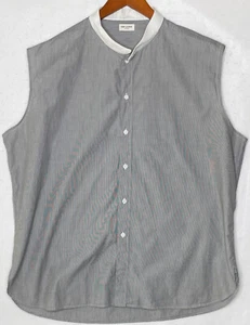 Camisa Saint Laurent Sin Mangas Para Hombre Etiqueta 45/18 Micro Rayas Cuello Mandarín - Imagen 1 de 11