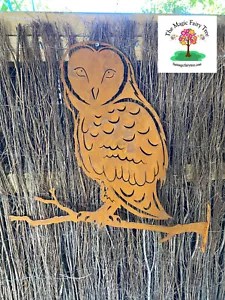 Rustic metal barn owl garden sculpture decor bird ornament wall art fence masked - Picture 1 of 5
