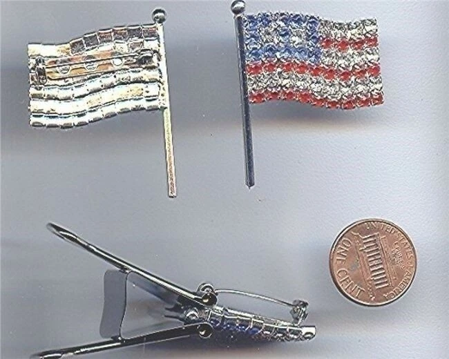 PIN BROCHE VINTAGE PLATEADO ROJO BLANCO AZUL ESTRÁS BANDERA EE. UU. 42x32mm G509 Foto 1 de 1