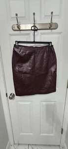 Maxima Wilson Dark Burgundy Leather Skirt Size 12 Fully Lined Back Slit - Picture 1 of 11