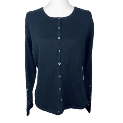 Cárdigan Carducci Suéter Mujer Mediano Negro Con Botones Floral Lentejuelas De Colección Foto 1 de 4