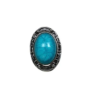 Turquoise Cabochon Ring Boho Statement Ring Adjustable Silver Tone Band Size 7.5 - Picture 1 of 6