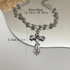 Punk Y2K Cross Pendant Necklace – Gothic Retro Chain – Unisex Jewelry – Chrome - Picture 1 of 3