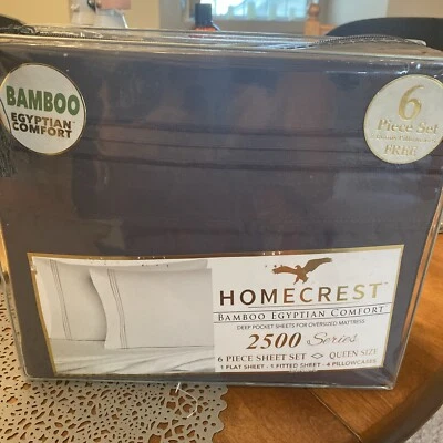 HOMECREST Deep Pocket Soft Egyptian Bamboo Comfort Sheet Set Queen Dark Grey NIB - Image 1 of 4