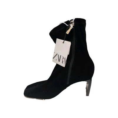 Zara Boots  Women Size UK 3 EU 36 Black Velvet High Heeled - Image 1 of 4