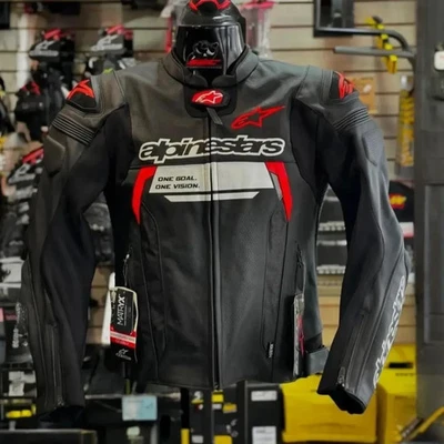 Alpine Racing Leder Star Herren Motorrad CE gepanzerte Vintage Racing Jacke - Bild 1 von 4