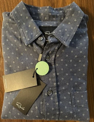NWT Rails Carson Linen Blend Geometric Print Shirt Diamond AOP Mens Small Blue - Image 1 of 4