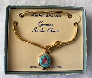 VINTAGE CHILD'S SNAKE CHAIN BRACELET W/ CLOISONNE LOCKET! - Picture 1 of 1