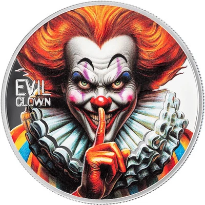 1 oz Silver Coin 2025 Cameroon Urban Legends Evil Clown Proof Colorized - Image 1 of 4