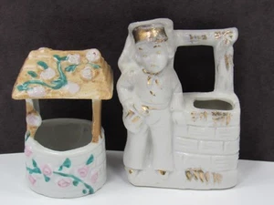 Miniature Wishing Well Dutch Boy TOOTHPICK Match HOLDERS Trinket Vintage Japan - Picture 1 of 13