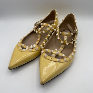 Valentino Ballerinas Damen 40,5 gelb Garavani T-Riemen Rockstud spitz zulaufend - Bild 1 von 9