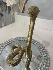 Cobra Snake Gold Color Cast Metal Figurine Large 10” Tall Statue Decor - Picture 1 of 6