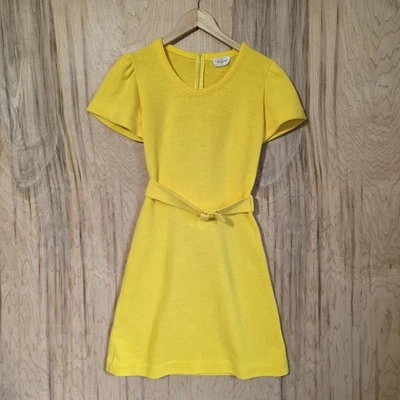Vestido Suéter Alberic Beldoch Popper Vintage Años 60 Amarillo Orlon Acrílico con Cinturón Foto 1 de 4
