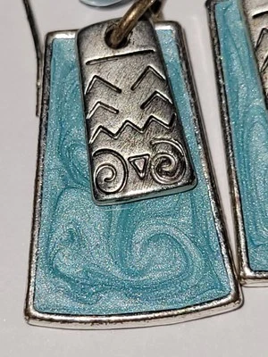 Kenneth Cole Turquoise Enamel Swirl Silvertone Earrings Blue Bead Dangle Hook  - Image 1 of 4