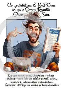 Congratulations & Well Done On Exam Results Dear Son A5 Size Card & Envelope - Picture 1 of 3