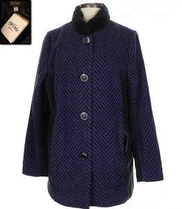 Nuovo con etichetta! BOB MACKIE VIOLA NERO SPINA DI PESCE PELLICCIA SINTETICA COLLO PILE GIACCA CAPPOTTO 2X! - Foto 1 di 19