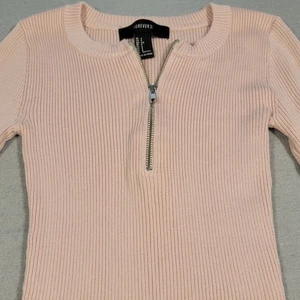 Forever 21 Bodycon Dress Midi Pink Ribbed Knit Long Sleeve Half Zip Y2K Vibes - Picture 1 of 8
