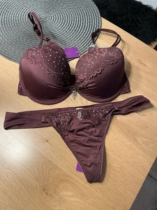 BH & STRING von LASCANA Bordeaux Rot 80C burgund 36/38 NEU Strass  SPITZE Schale - Bild 1 von 12