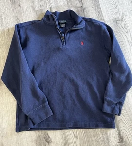 Vintage 2000s Polo Ralph Lauren Small Pony Logo Navy Half Zip Up Youth L - Picture 1 of 9