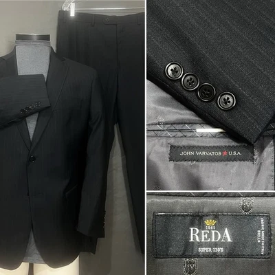 Traje de lana a rayas negro John Varvatos REDA Super 130’s 44S pantalones 37 x 28 ajustado Foto 1 de 4